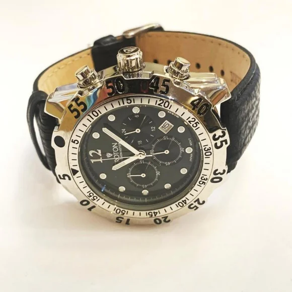 Croton Men's Chronomaster Black Genuine Shark Band Stainless Steel Watch